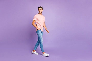 Full length body size view of his he nice attractive cheerful cheery glad confident guy wearing...