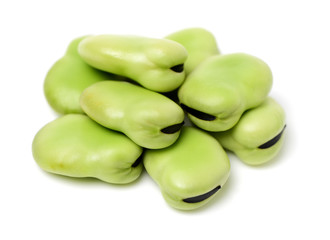 Broad beans on white background