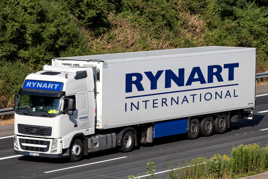 COLOGNE, GERMANY - JULY 13, 2018: Rynart truck on motorway. Founded in 1958 Rynart is a family owned and operated business with its main office in Zevenbergen, The Netherlands.