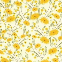 Tuinposter Yellow floral pattern decorated seamless pattern background. © Abdul Qaiyoom