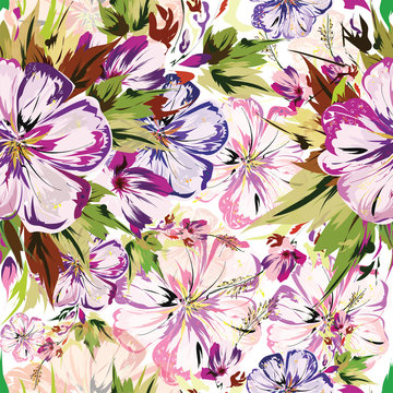 Beautiful floral pattern decorated seamless background with watercolor effect.