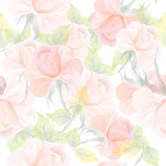 Seamless rose floral pattern background with water color effect.