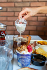 A tasty coffee with milk in breakfast for an energetic day