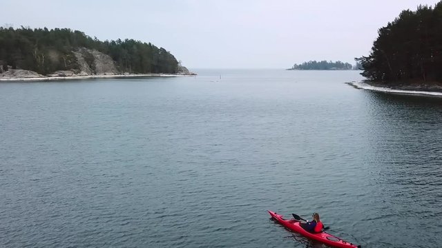Aerial of kayaking in the Swedish nature