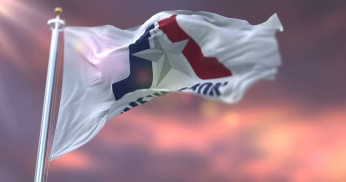 Flag of Arlington at sunset, city of Texas, United States of America - loop