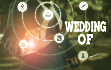Writing note showing Wedding Of. Business concept for announcing that analysis and woanalysis now as married couple forever