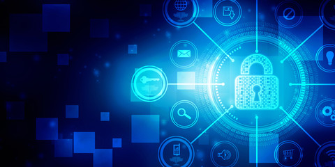 2d illustration Safety concept: Closed Padlock on digital background