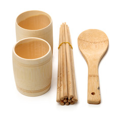 Bamboo tableware on white background