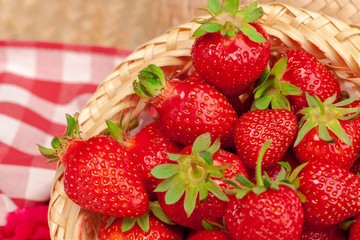 Close up of fresh ripe strawberry fruits