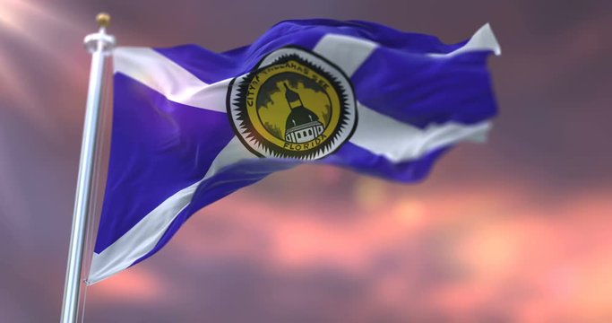 Flag of Tallahassee at sunset, city of Florida, United States of America - loop