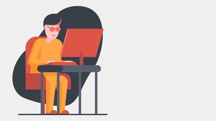 Fototapeta premium An illustration of a hacker is sitting at the computer with a placeholfer