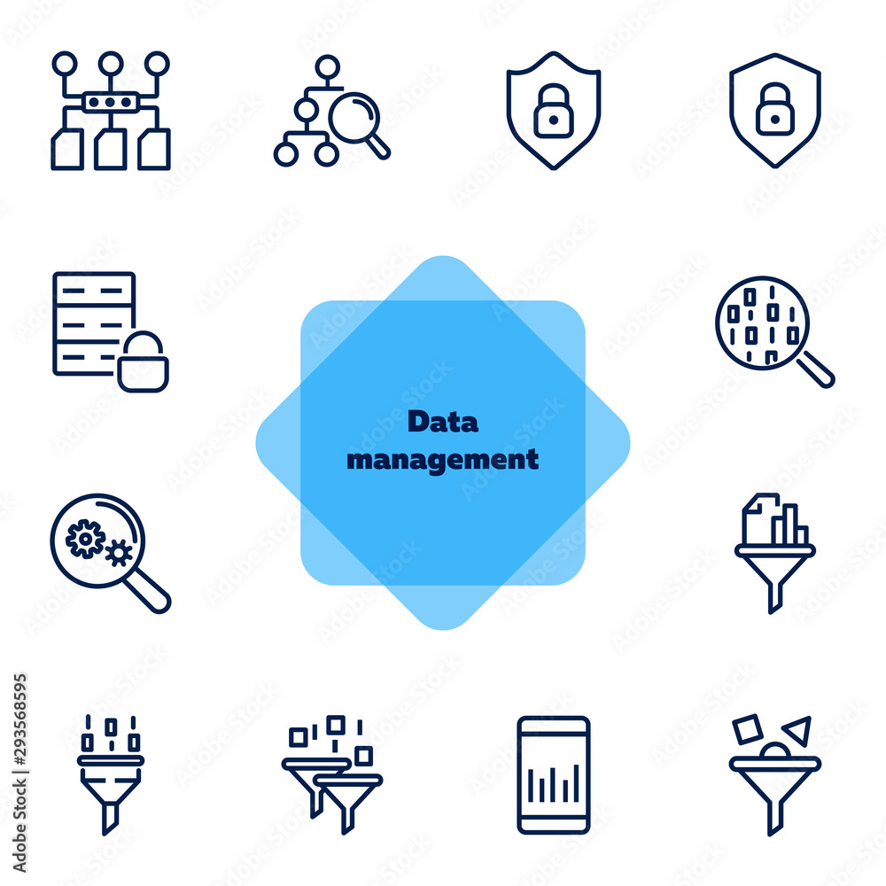 Poster data management line icon set. connection, technology, searching. database concept. can be used for 