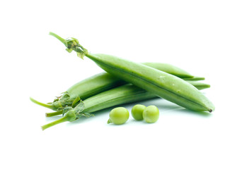 Fresh peas isolated on white background