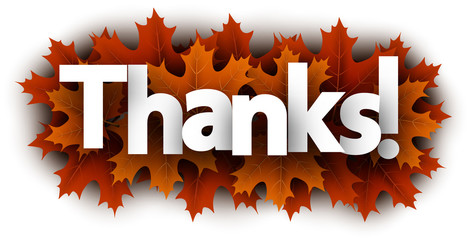 Autumn thanks sign with orange maple leaves.