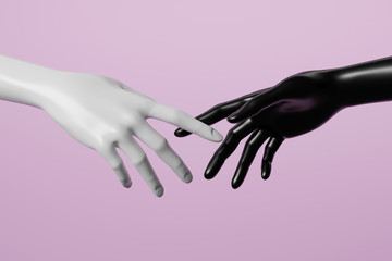 Black and white mannequin hand on pink background. 3D render image.