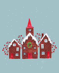 christmas background with houses and trees