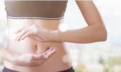 Beautiful female belly. Pretty woman cares for the stomach. Healthcare, digestion, intestinal...