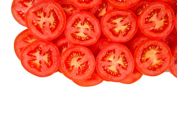 Sliced tomato background. Top view.