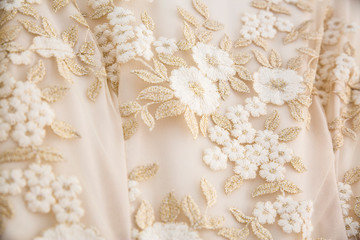 wedding dress with embroidered flowers