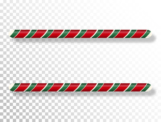 Candy cane border isolated on transparent background. Christmas frame. Bright red and green twisted candy. Winter holiday design element. Christmas decoration. Happy New Year 2020. Vector illustration