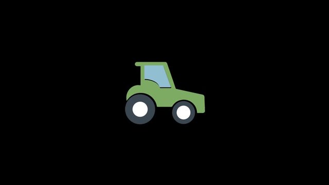 Tractor Icon 2D animation on black background. Icon design. 4K resolution