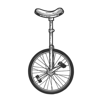 recommend clip art: Unicycle bicycle sketch engraving vector illustration. Tee shirt apparel print design. Scratch board style imitation. Hand drawn image.