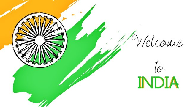 Welcome To India Word Text with Indian flag and Creative Font Design Illustration. welcome sign, greeting card 