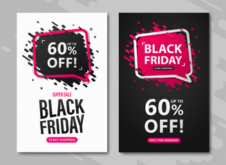 Black Friday sale flyers. Set of discount posters