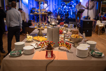 Hochzeitsdessert mit Schokobrunnen und Eis