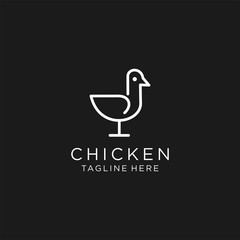 Chicken logo template  stylized vector symbol Design  on black background 