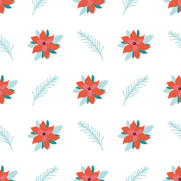 Christmas flower patterns seamless background with poinsettia Simple New Year fabric design template Vector © Tani Kuzminka