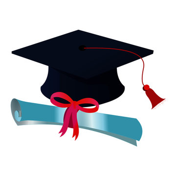 Graduation Cap with Red Tassel - Vector Image