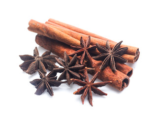 cinnamon stick and star anise  isolated on white background
