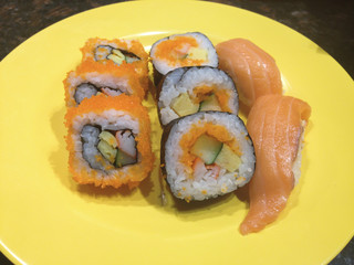 sushi  pieces on  dish