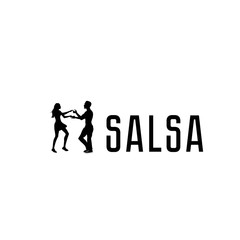Fototapeta na wymiar Salsa in the city. Street dancing. Beautiful couple dancing. Vector illustration cartoon style. Dance studio logo.