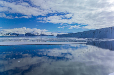 Drygalski Ice Tongue looking up towards the Victoria Land Mountain range Terra Nova Bay, Ross Sea, Antarctica
