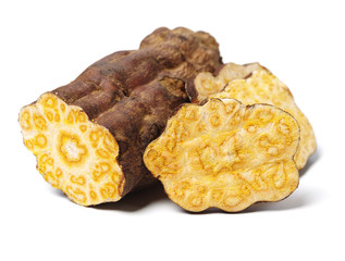 The Chinese medicine Polygonum multiflorum on white background