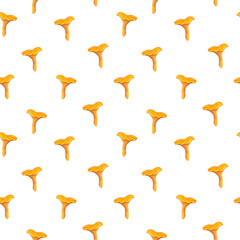 vector seamless chanterelle mushroom pattern on white backdrop. realistic orange edible mushroom background. cartoon chanterelle mushroom template for print, package decor, wrapping paper, backgrounds