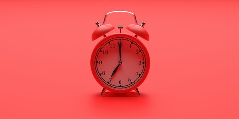 Alarm clock vintage on red color background. 3d illustration