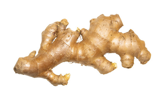 Fresh ginger isolated on a white background. The picture with top view. Food and herbal concept.