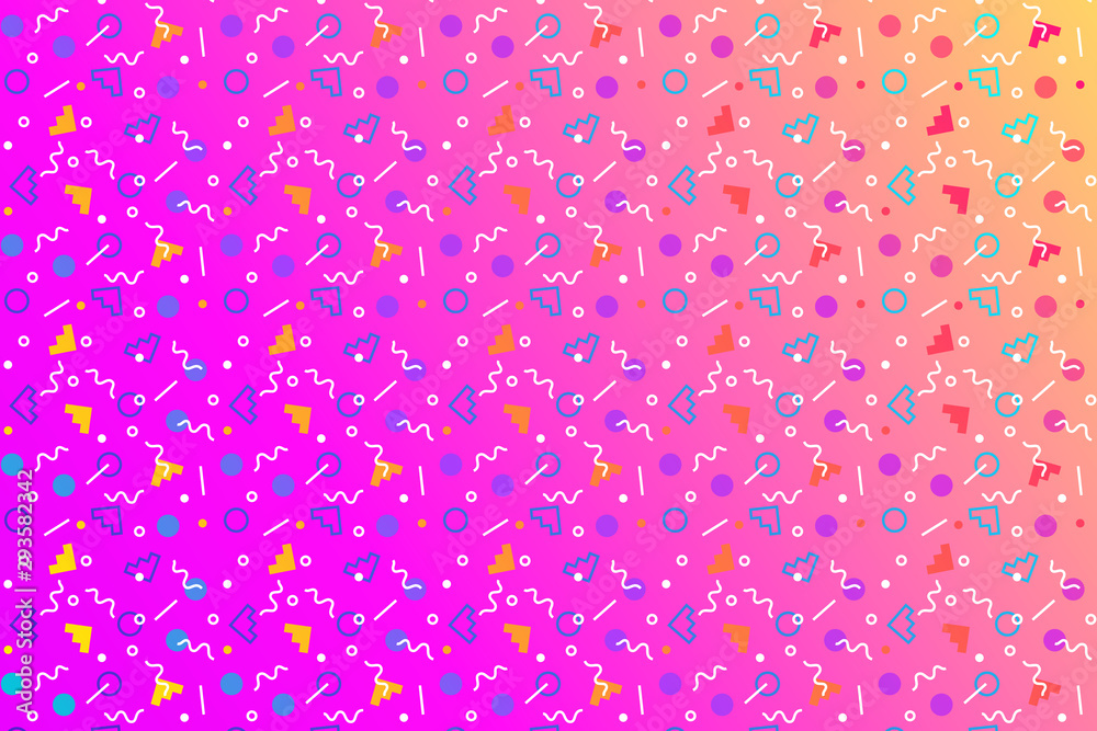 Poster Abstract background with 80s memphis geometics style pattern and vibrant psychedelic colors