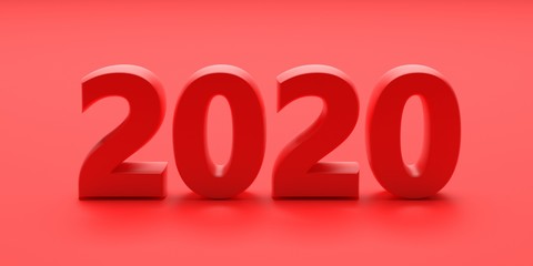 2020 new year on red color background. 3d illustration