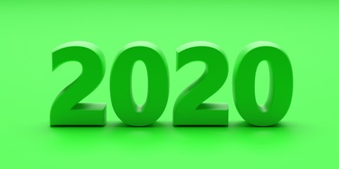 2020 new year on green color background. 3d illustration