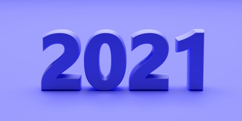 2021 new year on blue color background. 3d illustration