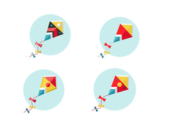 Kite vector illustration. Flat kite icon. Red kite in the sky. Makar Sankranti festival.