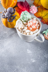 Halloween funny hot chocolate with marshmallows