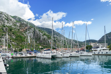 Fototapeta na wymiar Kotor harbor on Kotor Bay in Montenegro