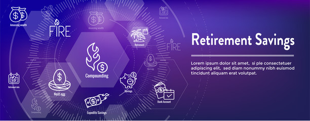 Retirement Savings Icon Set and Web Header Banner