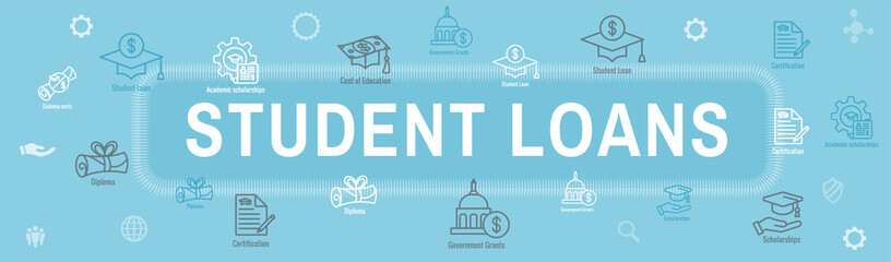 Student Loans Icon Set with Web Header Banner