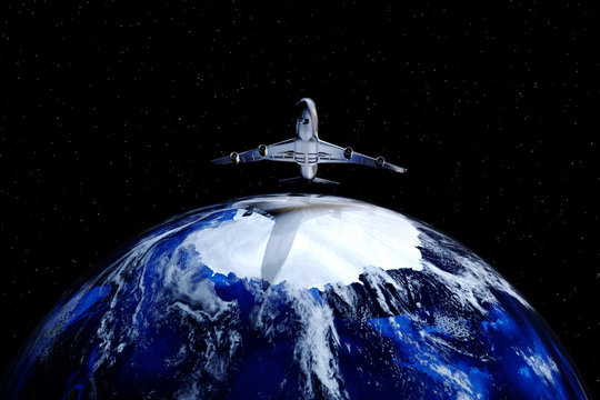 3d Rendering.Boeing 747 In Space Soaring Above The Earth
